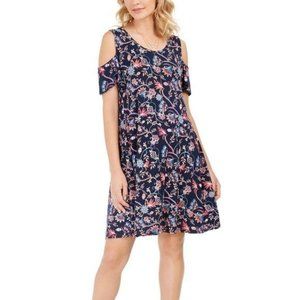 Style & Co Floral Navy Cold Shoulder Dress XL